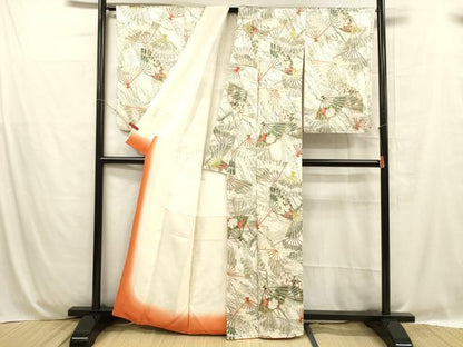 平和屋着物■上質な小紋 扇面草花文 金彩 正絹 逸品 DABC8718cm