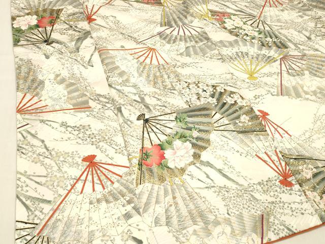 平和屋着物■上質な小紋 扇面草花文 金彩 正絹 逸品 DABC8718cm