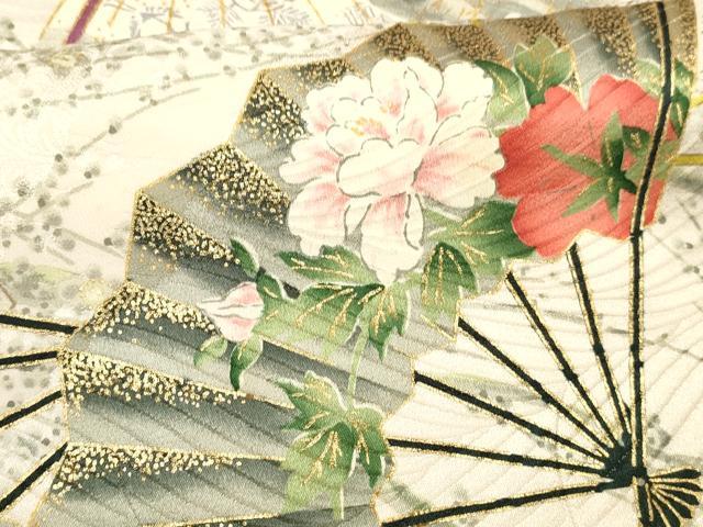 平和屋着物■上質な小紋 扇面草花文 金彩 正絹 逸品 DABC8718cm