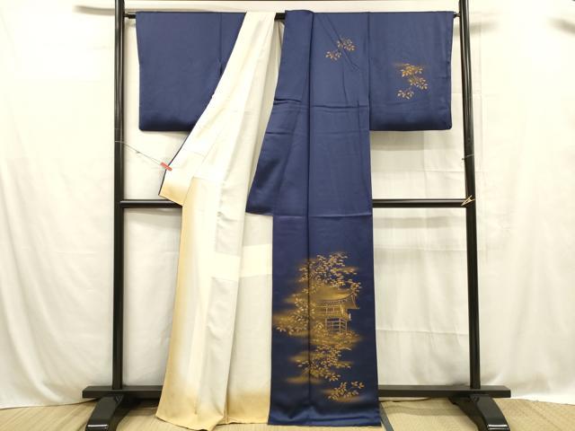 平和屋着物■訪問着 風景笹の葉文 暈し染め 金彩 正絹 逸品 DABC8721cm