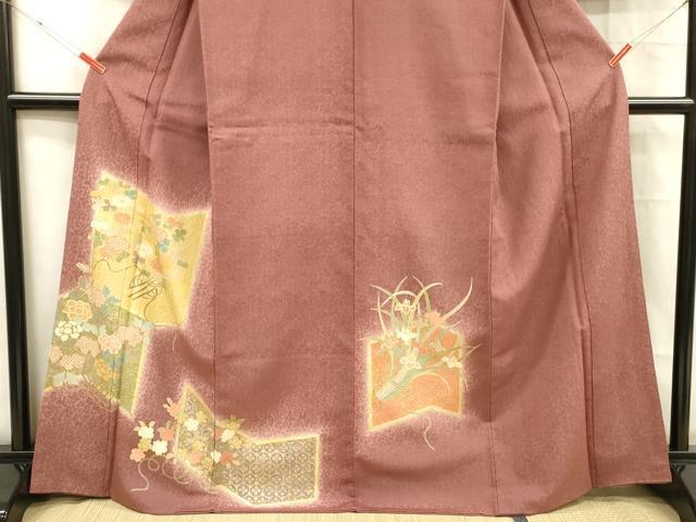 平和屋着物■訪問着 鹿の子草花文 暈し染め 金彩 正絹 逸品 DABC8730cm