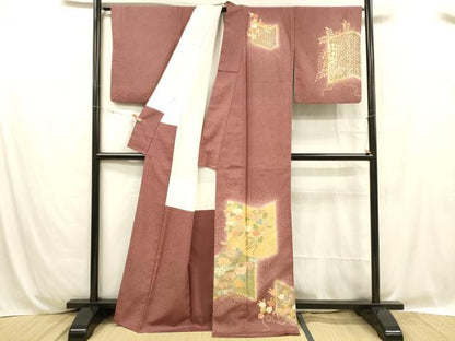 平和屋着物■訪問着 鹿の子草花文 暈し染め 金彩 正絹 逸品 DABC8730cm