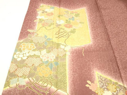 平和屋着物■訪問着 鹿の子草花文 暈し染め 金彩 正絹 逸品 DABC8730cm