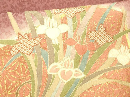 平和屋着物■訪問着 鹿の子草花文 暈し染め 金彩 正絹 逸品 DABC8730cm
