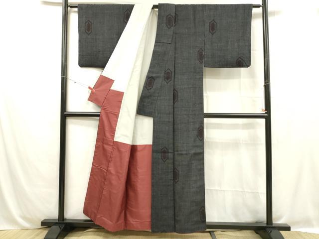 平和屋着物■上質な紬 亀甲柄 正絹 逸品 DABC8735cm