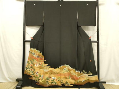 平和屋着物■豪華黒留袖 作家物 人物風景文 暈し染め 金彩 正絹 逸品 DABC8737cm