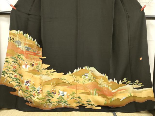 平和屋着物■豪華黒留袖 作家物 人物風景文 暈し染め 金彩 正絹 逸品 DABC8737cm