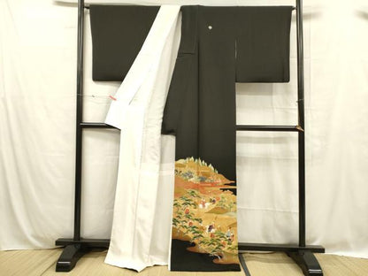 平和屋着物■豪華黒留袖 作家物 人物風景文 暈し染め 金彩 正絹 逸品 DABC8737cm
