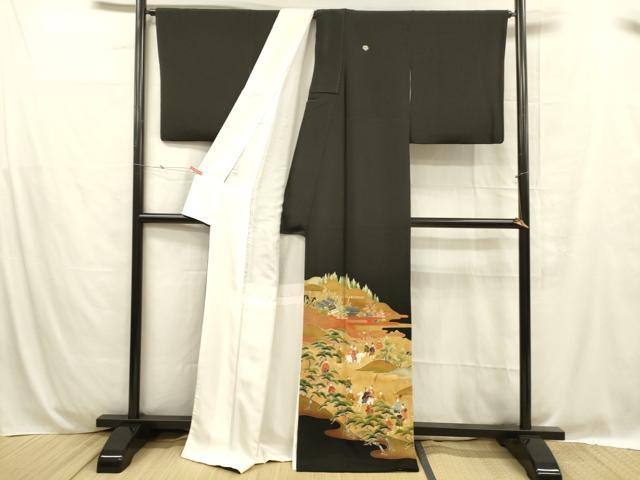 平和屋着物■豪華黒留袖 作家物 人物風景文 暈し染め 金彩 正絹 逸品 DABC8737cm