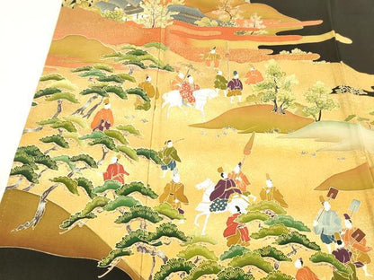 平和屋着物■豪華黒留袖 作家物 人物風景文 暈し染め 金彩 正絹 逸品 DABC8737cm