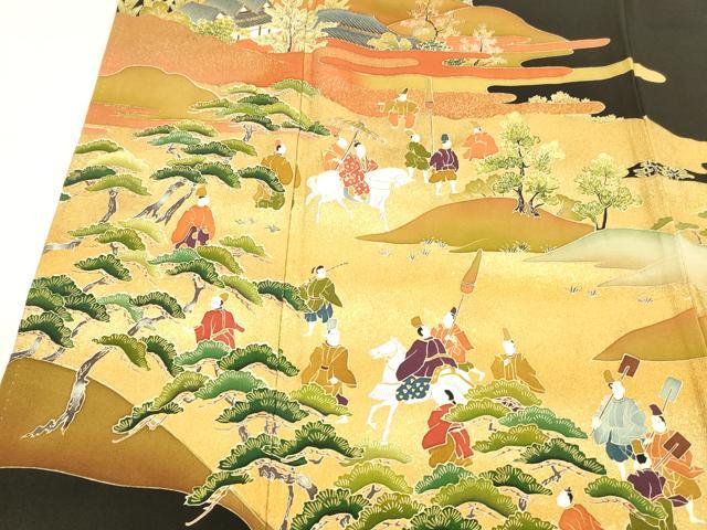 平和屋着物■豪華黒留袖 作家物 人物風景文 暈し染め 金彩 正絹 逸品 DABC8737cm
