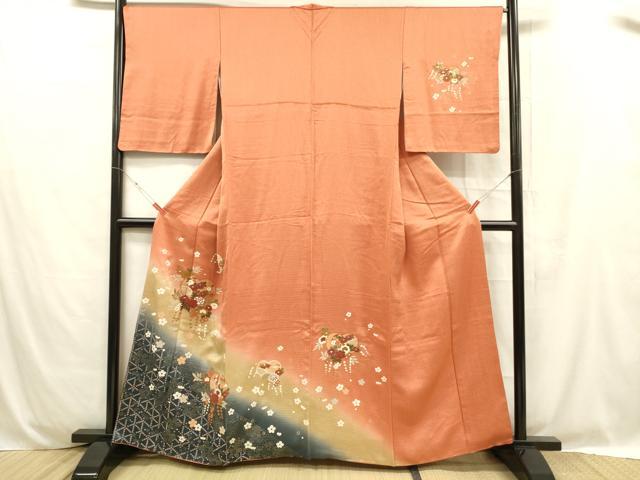 平和屋着物■訪問着 草花文 暈し染め 金彩 正絹 逸品 DABC8740cm