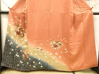 平和屋着物■訪問着 草花文 暈し染め 金彩 正絹 逸品 DABC8740cm