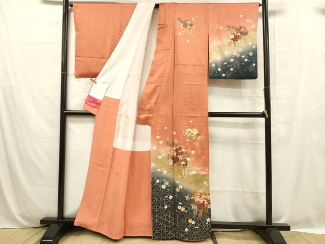 平和屋着物■訪問着 草花文 暈し染め 金彩 正絹 逸品 DABC8740cm
