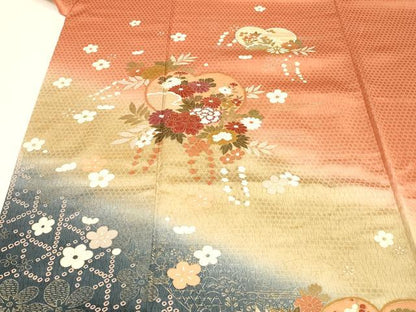 平和屋着物■訪問着 草花文 暈し染め 金彩 正絹 逸品 DABC8740cm