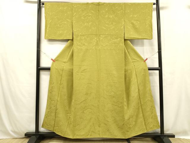 平和屋着物■上質な色無地 墨流し地紋 菜種油色 正絹 逸品 DABC8743cm