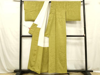 平和屋着物■上質な色無地 墨流し地紋 菜種油色 正絹 逸品 DABC8743cm