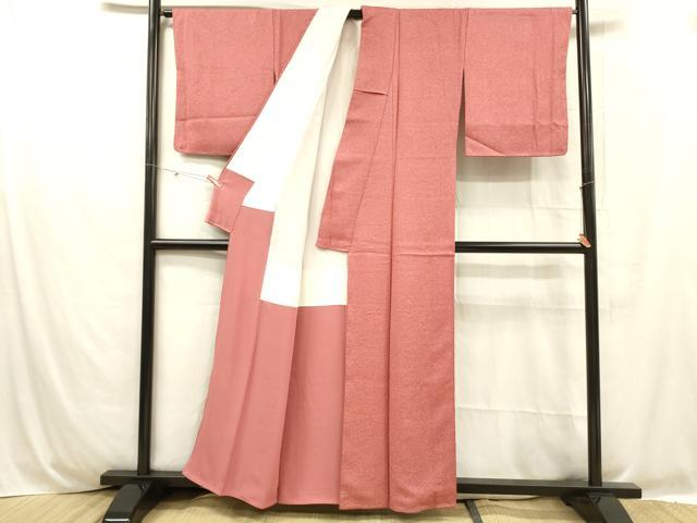 平和屋着物■上質な色無地 霞地紋 銀朱色 正絹 逸品 未使用 DABC8746cm