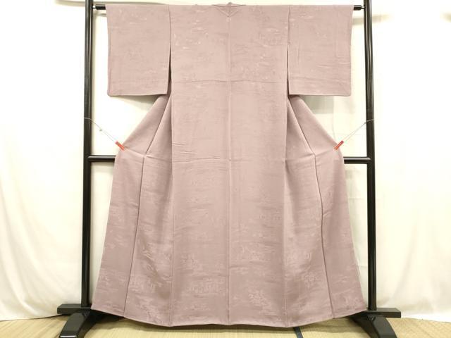 平和屋着物■上質な色無地 人物風景地紋 紅藤色 正絹 逸品 DABC8747cm