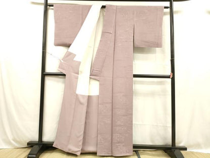 平和屋着物■上質な色無地 人物風景地紋 紅藤色 正絹 逸品 DABC8747cm