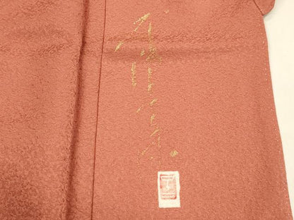 平和屋着物■上質な色無地 作家物 霞地紋 甚三紅色 正絹 逸品 DABC8748cm
