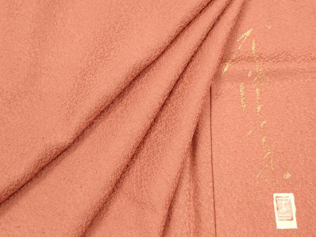 平和屋着物■上質な色無地 作家物 霞地紋 甚三紅色 正絹 逸品 DABC8748cm