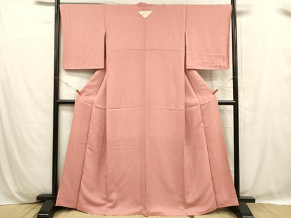 平和屋着物■上質な色無地 霞地紋 薄紅色 反端付き 正絹 逸品 未使用 DABC8750cm