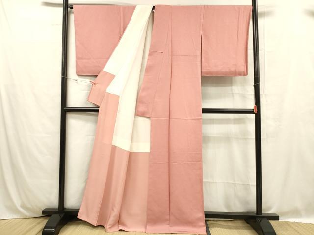 平和屋着物■上質な色無地 霞地紋 薄紅色 反端付き 正絹 逸品 未使用 DABC8750cm
