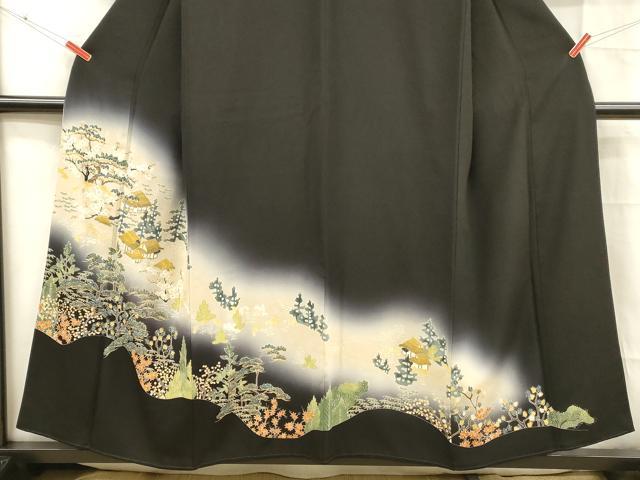 平和屋着物■豪華黒留袖 作家物 刺繍 風景文 松竹梅 暈し染め 金彩 正絹 逸品 DABC8757cm