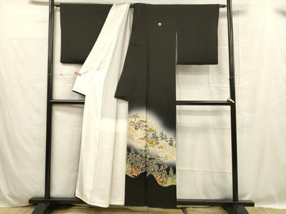 平和屋着物■豪華黒留袖 作家物 刺繍 風景文 松竹梅 暈し染め 金彩 正絹 逸品 DABC8757cm