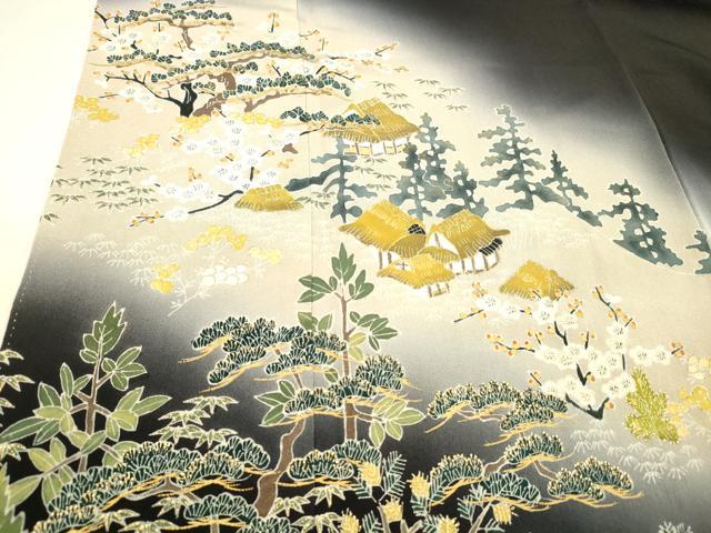 平和屋着物■豪華黒留袖 作家物 刺繍 風景文 松竹梅 暈し染め 金彩 正絹 逸品 DABC8757cm