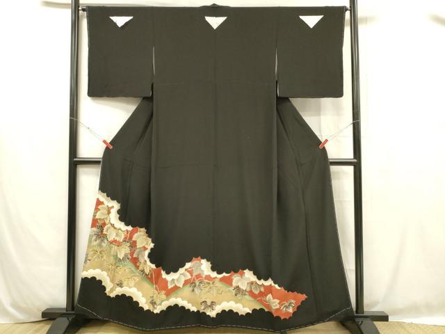 平和屋着物■豪華黒留袖 駒刺繍 蔦の葉文 金彩 正絹 逸品 未使用 DABC8759cm