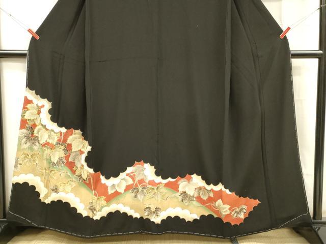 平和屋着物■豪華黒留袖 駒刺繍 蔦の葉文 金彩 正絹 逸品 未使用 DABC8759cm