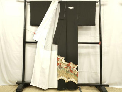 平和屋着物■豪華黒留袖 駒刺繍 蔦の葉文 金彩 正絹 逸品 未使用 DABC8759cm
