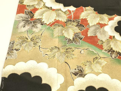 平和屋着物■豪華黒留袖 駒刺繍 蔦の葉文 金彩 正絹 逸品 未使用 DABC8759cm