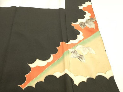 平和屋着物■豪華黒留袖 駒刺繍 蔦の葉文 金彩 正絹 逸品 未使用 DABC8759cm