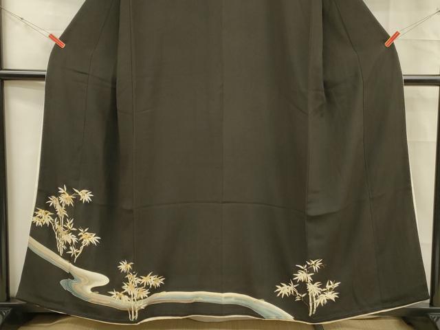 平和屋着物■豪華黒留袖　刺繍　流水笹竹文　金彩　正絹　逸品　DABC8760cm