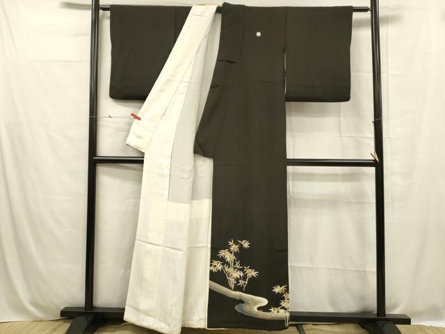 平和屋着物■豪華黒留袖　刺繍　流水笹竹文　金彩　正絹　逸品　DABC8760cm