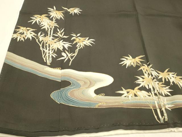 平和屋着物■豪華黒留袖　刺繍　流水笹竹文　金彩　正絹　逸品　DABC8760cm