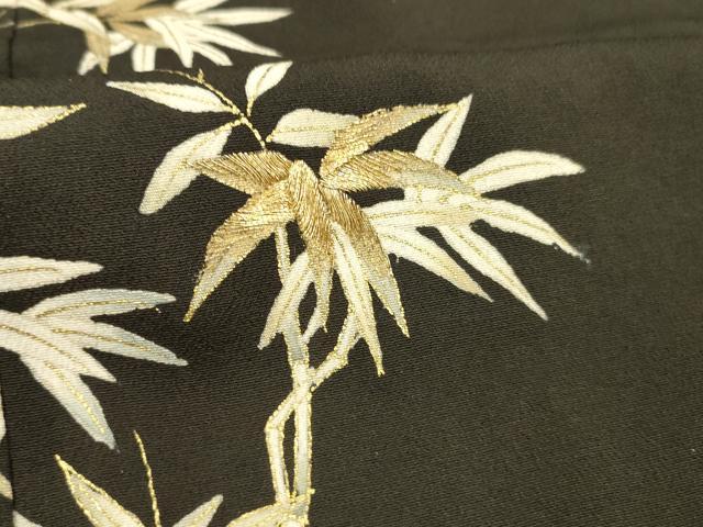 平和屋着物■豪華黒留袖　刺繍　流水笹竹文　金彩　正絹　逸品　DABC8760cm