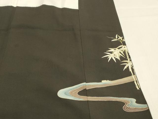 平和屋着物■豪華黒留袖　刺繍　流水笹竹文　金彩　正絹　逸品　DABC8760cm
