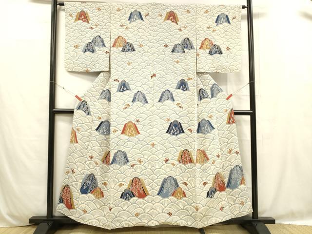 平和屋着物■上質な小紋 型染 流水草花文 正絹 逸品 DABC8769cm