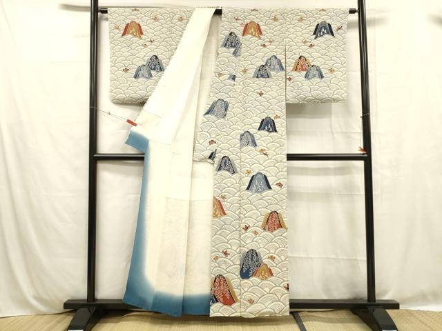 平和屋着物■上質な小紋 型染 流水草花文 正絹 逸品 DABC8769cm