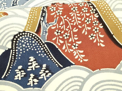 平和屋着物■上質な小紋 型染 流水草花文 正絹 逸品 DABC8769cm