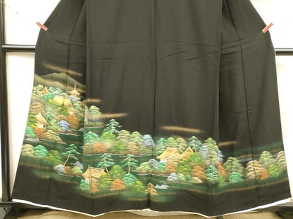 平和屋着物■豪華黒留袖 風景文 暈し染め 金彩 正絹 逸品 DABC8773cm