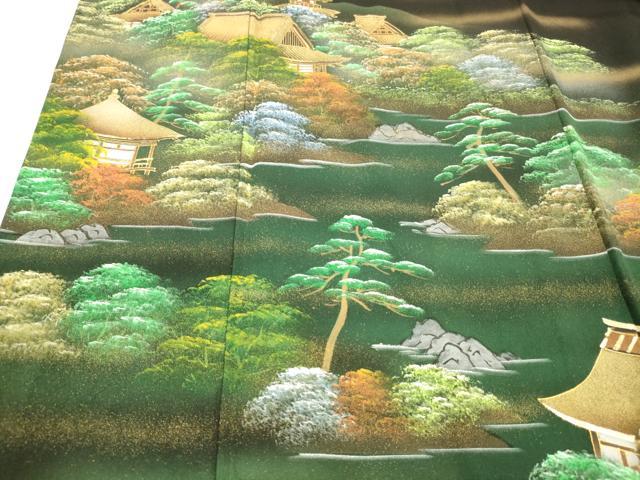 平和屋着物■豪華黒留袖 風景文 暈し染め 金彩 正絹 逸品 DABC8773cm