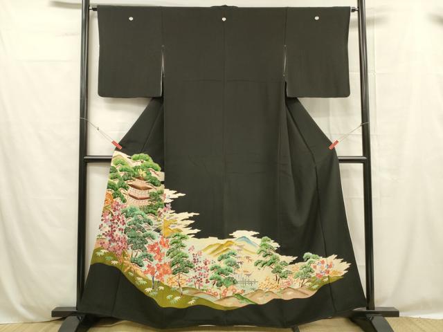 平和屋着物■豪華黒留袖 風景文 金彩 正絹 逸品 DABC8779cm