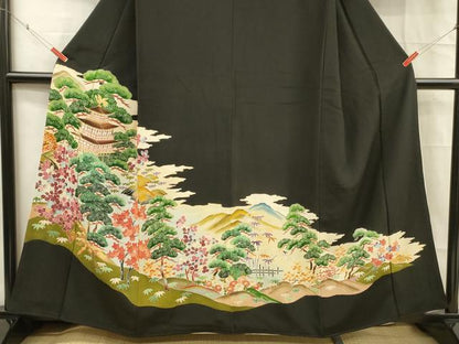平和屋着物■豪華黒留袖 風景文 金彩 正絹 逸品 DABC8779cm