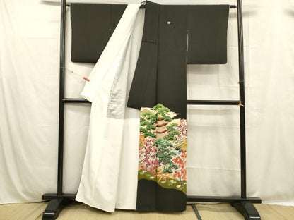 平和屋着物■豪華黒留袖 風景文 金彩 正絹 逸品 DABC8779cm
