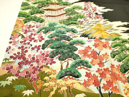 平和屋着物■豪華黒留袖 風景文 金彩 正絹 逸品 DABC8779cm
